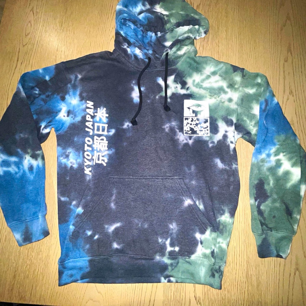Neon Riot Kyoto Japan Hoodie Medium Tie Dye Graphic Black Blue Green Sakura Eye